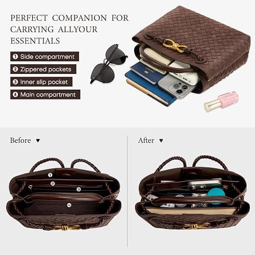 Gewebte Tragetasche für Damen, Leder, Schultertasche, Designer-Handtasche mit Tragegriff oben thumbnail 4
