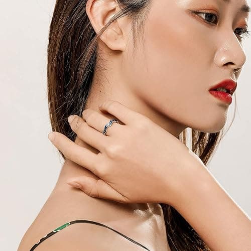 Starry Sky Moon Star Open Statement Ring S925 Sterling Silver Blue Universe Waves Stacking Engagement Wedding Rings Finger Band for Women thumbnail 2