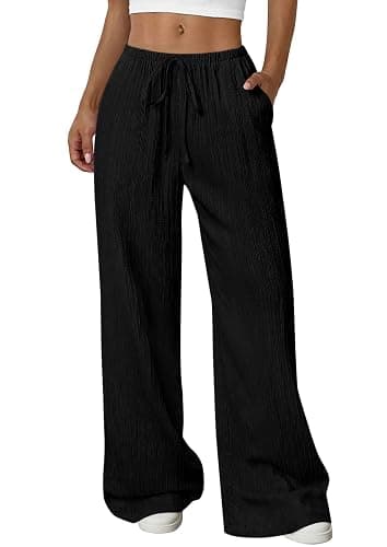 PRETTYGARDEN Womens Palazzo Pants Summer Fashion 2026 High Waisted Wide Leg Drawstring Flowy Beach Trousers with Pockets - Image 1