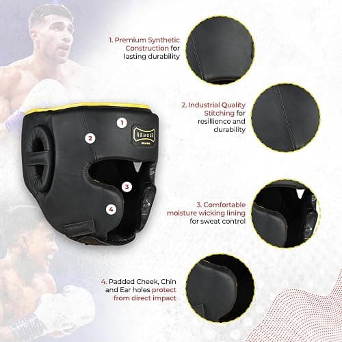 BRAVOSE Armour Boxing Headguard | Professional Strap Boxing, Training, Sparring & Martial Arts Headgear | Head Guard for Ear, Cheek, Face Protection | Helmet for MMA, Kickboxing, Taekwondo thumbnail 2