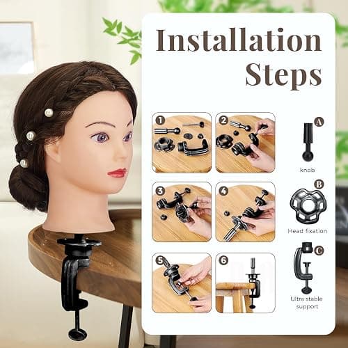 28" Mannequin Head Human Hair, Mannequin Head with 80% Real Hair,Cosmetology mannequin Doll head for hair Styling,Training Practice Braiding Manikin head with Table Clamp,Hair Styling Set #4 thumbnail 6