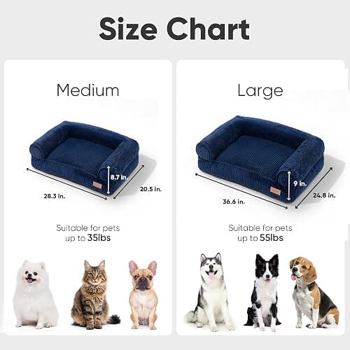 FUKUMARU Dog Couch Bed, Corduroy Cozy Cat Bed for Indoor Cats with Washable Cover, 28in Waterproof Orthopedic Dog Beds Sofa for Small Dogs and Large Cats, Cute Warm Cotton Pet Sofa, Blue thumbnail 6