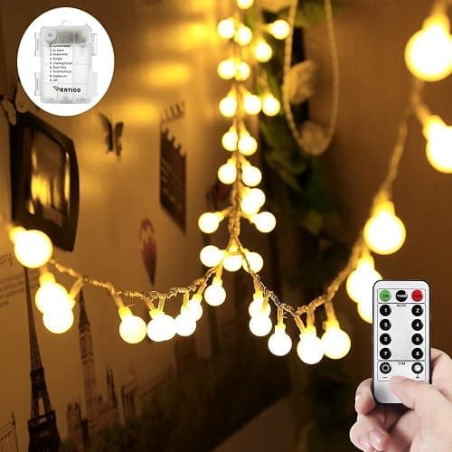 WERTIOO 33ft 100 LEDs Battery Operated String Lights Globe Fairy Lights with Remote Control for Outdoor/Indoor, Tent, Camping, Bedroom,Garden,Christmas Tree[8 Modes,Timer ] (Warm White) - Image 1