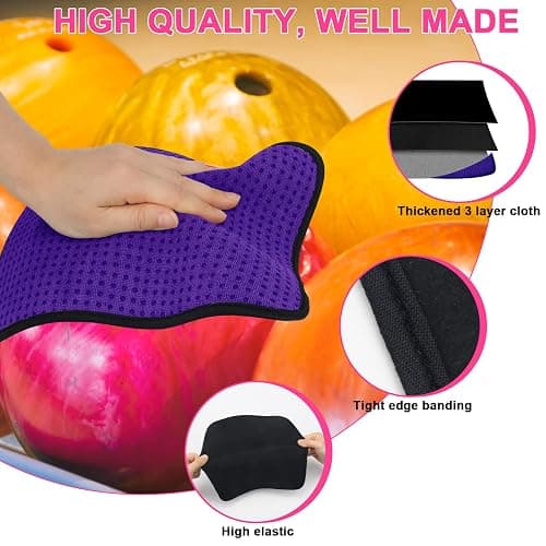 Anglekai 3 Pack Bowling Ball Towels, 10" x 8" Microfiber Bowling Shammy Accessories with Easy-Grip Dots Non-Slip (Blue+Purple+Pink) thumbnail 4