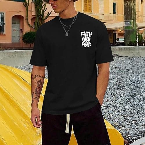VikkBiss Christian Faith Over Fear Shirts for Men Jesus Religious Shirt Inspirational Oversized Graphic Tees God T-Shirt Tops thumbnail 4