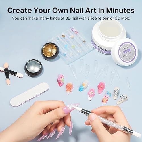 MIZHSE Solid Builder Gel for Nails, Clear 60g 3D Sculpting Gel for Nail Art Non-Sticky Molding Hard Gels UV LED Nail Charm with Gold Chrome Nail Powder and 3D Silicone Flower Mold Kit for DIY Salon thumbnail 6