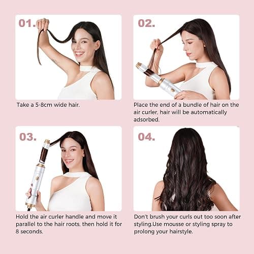 6 in 1 Air Styler Magic Hair Dryer Brush, Negative Ionic Blow Dryer Brush & 3 Heat Settings, Detachable Auto Curling & Straightening Volumizing, Frizz-Free Styling, Salon to Home Use (White-Pink) thumbnail 8