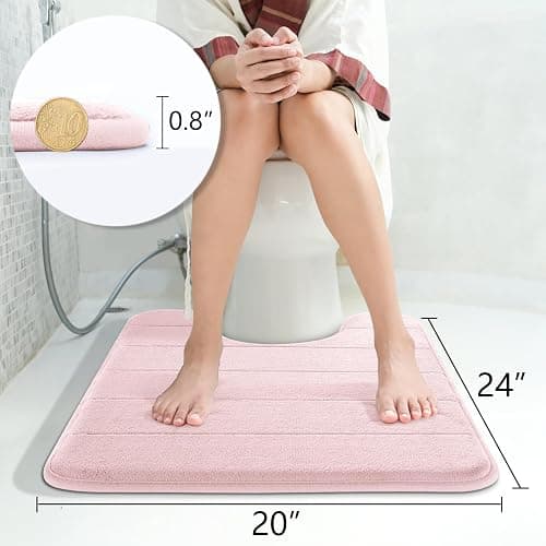 Yimobra Memory Foam Toilet Bath Mat U-Shaped, 24 X 20 Inches,Soft and Comfortable, Super Water Absorption, Non-Slip, Machine Wash and Easier to Dry for Bathroom Commode Contour Rug, Pink thumbnail 3