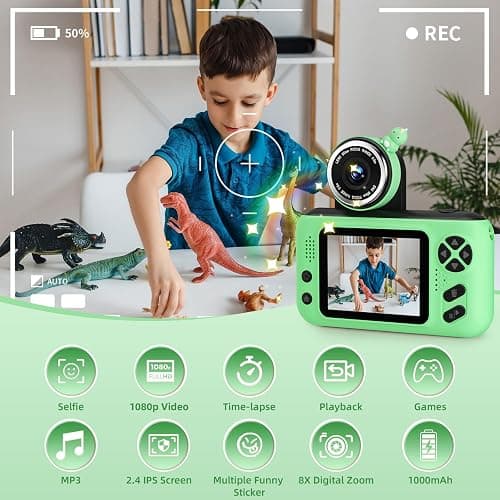 Makolle Kids Camera, Birthday Gifts for Boys and Girls Age 3-8,Video Recorder for Kids 8-12,Childrens Digital Camcorder for vlogging Portable Kids Selfie Camera with 32GB SD Card Green thumbnail 2