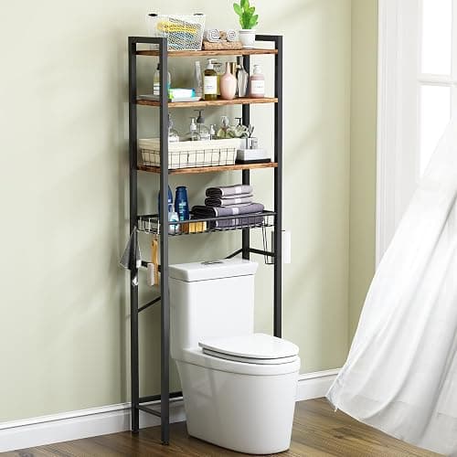 Kalrin Over-The-Toilet Storage Rack, 4-Tier Bathroom Organizer Shelf Over Toilet with Adjustable Shelf and Basket, Freestanding Space Saver Bathroom Shelves Above Toilet for Room (Vintage Brown) thumbnail 9
