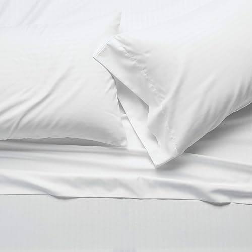Amazon Basics Soft, Wrinkle-Free Bed Sheets Full Size, Deluxe Microfiber, Breathable, 4-Piece, Bright White Striped thumbnail 3