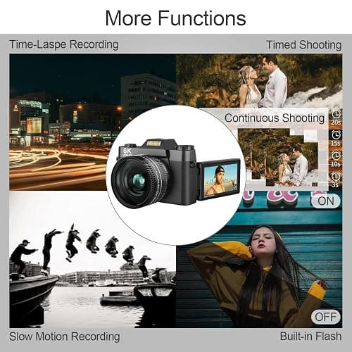 6K 64MP Digital Camera for Photography NIKICAM Vlogging Camera for YouTube with 180° Flip Screen, WiFi,16X Digital Zoom, 52mm Lens, 2 Batteries, 32GB Micro SD Card(Black) - Black thumbnail 7