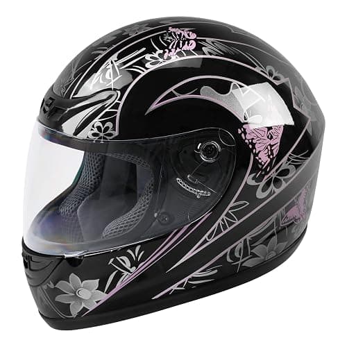 XFMT DOT Adult Motorcycle Flip Up Full Face Helmet Street Dirt Bike ATV Helmets (Black Pink Butterfly, Medium) - Image 1