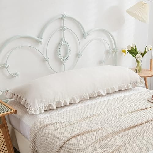Beige Grey Body Pillow Cover 20x54inches Long Pillowcase Ruffled Pillowcases Shabby Chic Ruffled Fringe Decor Cute Body Ruffled Pillow Sham thumbnail 3
