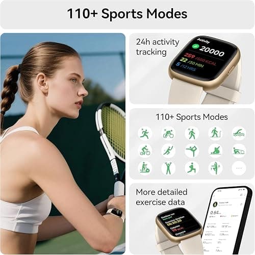 Smart Watch with Alexa Built-in, 1.83" HD Touchscreen Fitness Tracker with Bluetooth Calling, Fitness Watch with Heart Rate/Sleep Monitor/120+ Sports, IP68 Waterproof Smartwatch for Android iOS, Cream thumbnail 3