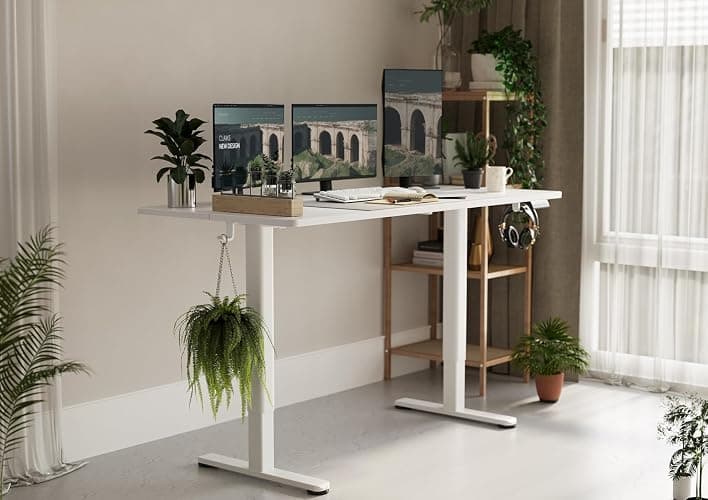 Claiks Electric Standing Desk, Adjustable Height Stand up Desk, 55x24 Inches Sit Stand Home Office Desk with Splice Board, White Frame/White Top thumbnail 2