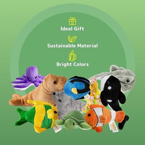 PREXTEX 10 Piece Plush Soft Stuffed Sea Animals - Small Stuffed Animals Bulk - Playset Plush Assortment, Turtle, Stingray, Nemo Fish, Killer Whale and More - Bulk Stuffed Animals thumbnail 5