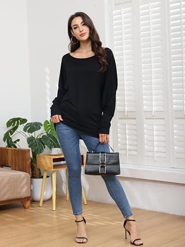 Poetsky Women's Long Sleeve Off Shoulder Tunic Tops Loose Casual Oversized Shirts Blouse thumbnail 7
