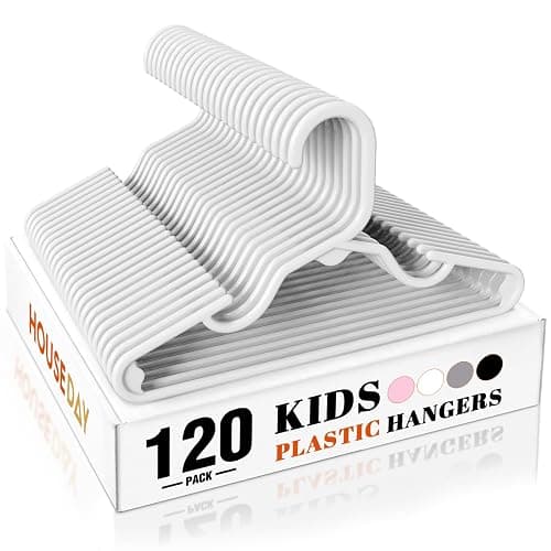 HOUSE DAY Premium Baby Hangers 120 Pack, 11 Inch Kids Plastic Hangers White, Slim Childrens Hanger for Infant, Toddler, Child Clothes, Non-Slip Sturdy and Durable Baby Clothes Hanger for Closet - Image 1