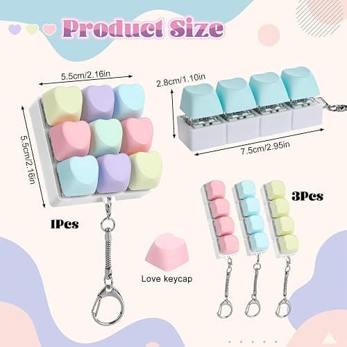 4 Pack Keyboard Fidget Toy with Sticker,Keyboard Fidget Keychain 9-in-1 and 4-in-1 Combination Keyboard Decompression Button Finger Clicker Toys, Button Stress Relief Fidget Gifts to Relief Stress thumbnail 2