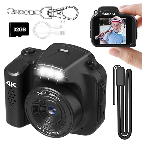 Mini Keychain Camera 4K 64MP Vintage Digital Camera,Pocket Retro Nostalgia Video Camera with LED Light and 32G Micro SD Card, Suitable for Teenagers, Adults, Kids, and Photography Beginners Black - Image 1