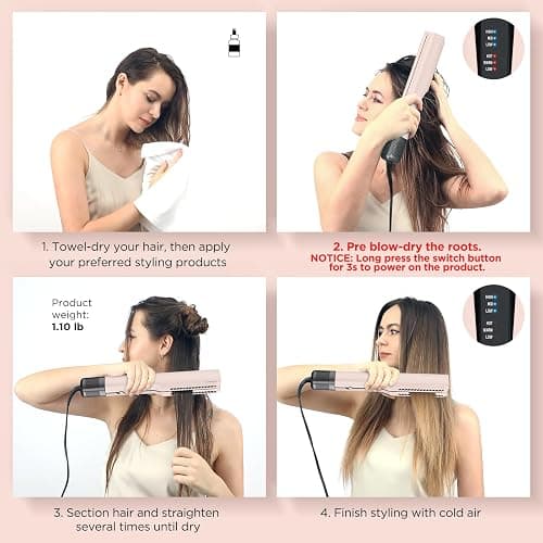 IG INGLAM Air Straightener, Style from Wet Hair, 2.2" Hair Dryer Straightener, 200M Negative Ionic, One-Step Air Straight for Medium and Long Hair(14"-30"), Pink thumbnail 6