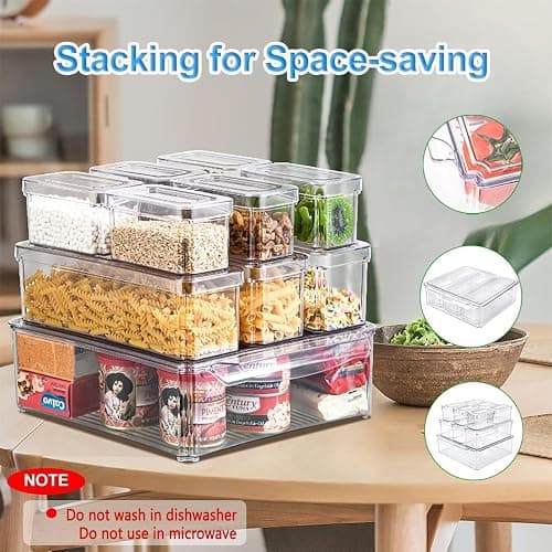 Pure Future 10-Pack Fridge Organizers and Storage with Lids - Clear Plastic Refrigerator Bins with Drain Trays - Stackable Produce Saver for Fruit, Veggies and Pantry, BPA-Free thumbnail 3