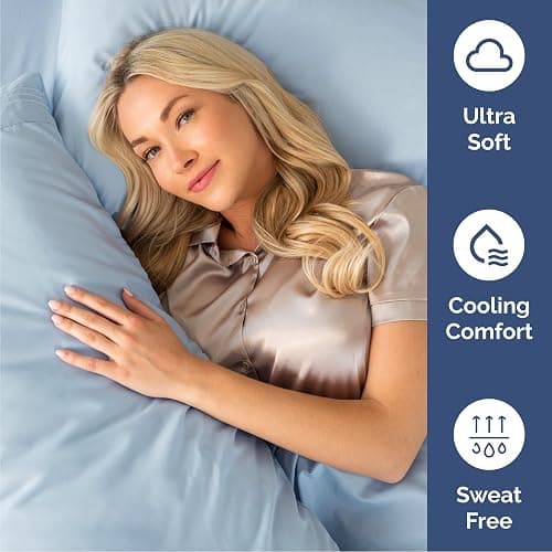 Queen Size 4 Piece Sheet Set - Comfy Breathable & Cooling Sheets - Hotel Luxury Bed Sheets for Women & Men - Deep Pockets, Easy-Fit, Extra Soft & Wrinkle Free Sheets - Sky Blue Oeko-Tex Bed Sheet Set thumbnail 4