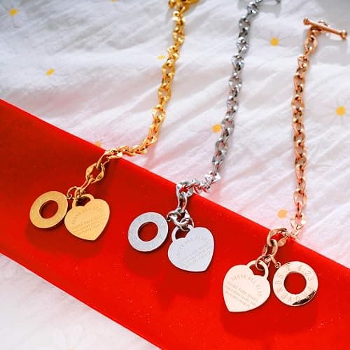 kelistom 316L Stainless Steel Love Heart Charm Bracelet for Women Romantic Gift Silver/Rose/18k Gold Plated OT Clasp Bracelets thumbnail 5