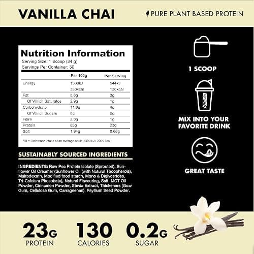 Blessed Vegan Protein Powder - Plant Based Protein Powder Meal Replacement Protein Shake, 23g of Pea Protein Powder, Dairy Free, Gluten Free, Soy Free, No Sugar Added, 30 Servings (Vanilla Chai) thumbnail 2