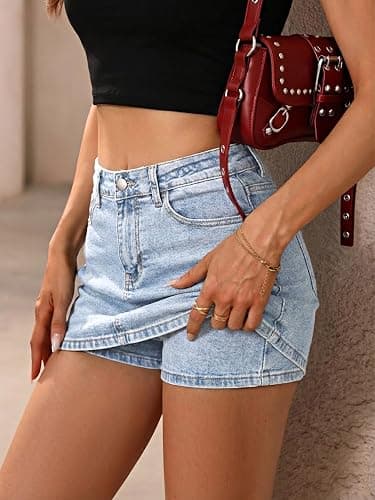 ELLEVEN Denim Mini Skirt for Women, Jean Skirt with Shorts Underneath | High Stretchy,Bodycon Sexy Skort,Micro Skirt,Casual Summer Jean Skorts with Pockets,Cute Skirts for Women Trendy thumbnail 2