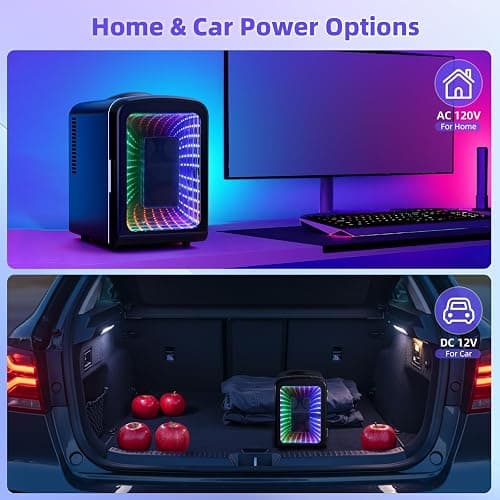 Antarctic Star Mini Compact Refrigerator with Gaming Light, 4L Capacity/6 Cans Portable Mini Fridge, for Bedroom,Car,Office and Dorm, Small Cooler for Cosmetics, Beverage and Food, Black thumbnail 5