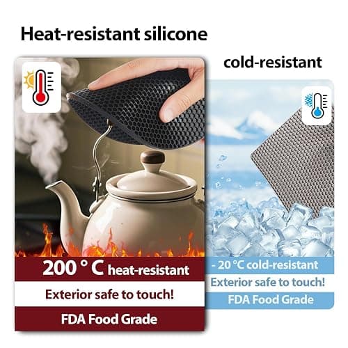 NICESOPIN 4 Pack Silicone Pot Holders & Hot Pads - Heat Resistant Non-Slip Mats for Kitchen Countertops, Trivets for Hot Dishes, Dishwasher Safe & BPA-Free (Black) thumbnail 9