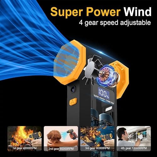 KKH Portable Electric Air Duster with Led Light, Powerful 120000RPM 4 Speed Adjustable Mini Turbo Blower for Cleaning, Rechargeable Cordless Dusters for Home Car Outdoor PC Computer Keyboard thumbnail 3