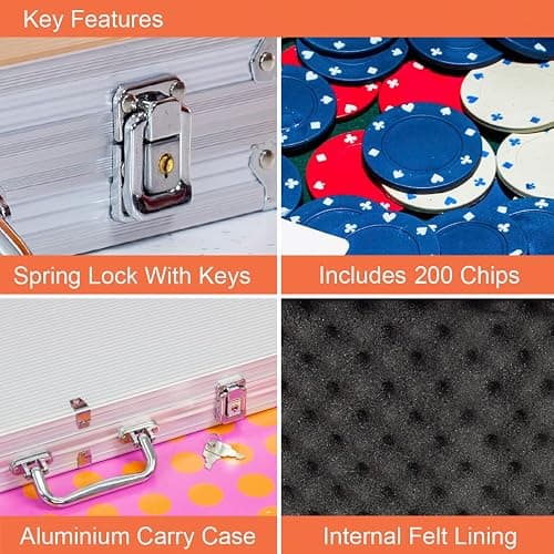 Global Gizmos 50520 200 Piece Poker Set / 4g Chips/Contains Chips, Dice & Cards/Portable Casino Style Carry Case/Texas Hold’Em, Blackjack and More thumbnail 3