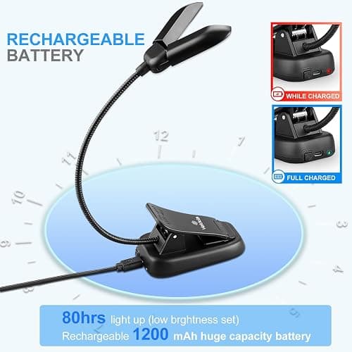 Vekkia 14 LED Rechargeable Book Light for Reading at Night, Eye-Care Reading Light for Books in Bed, 180° Adjustable, Clip on Lamp, 3 Color Temperatures, Lightweight, Present for Reader thumbnail 5