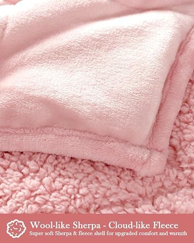 Topblan Sherpa Fleece Weighted Blanket 20lbs, Uniformed Color with Fuzzy Fleece and Shaggy Sherpa to Help with Better Sleep, 60x80 inches, Pink - Full Pink - 60" x 80" 20LBS thumbnail 3