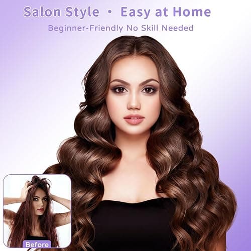 Hair Dryer Brush 8-in-1 Dual Voltage Hot Air Styler – Fast-Drying 110,000 RPM Ionic Blow Dryer with Straightener & Curler Attachments, Frizz-Free Volumizing Styler with Protective Hard Case-Purple thumbnail 8