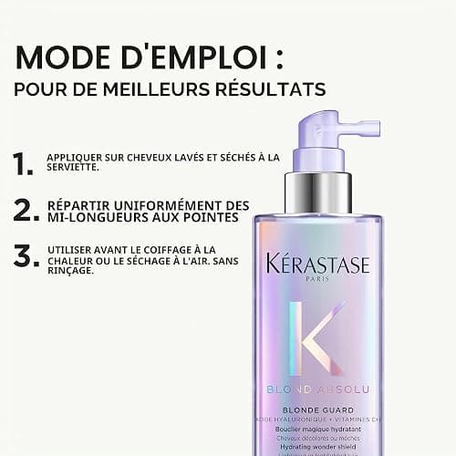 KERASTASE Blond Absolu - Soin Cheveux Leave In Blonde Guard - Bloque 99% des Agresseurs du Blond - Acide Hyaluronique & Vitamines C+E - Vegan - Cheveux Blonds Décolorés ou Méchés - 190 ml thumbnail 5