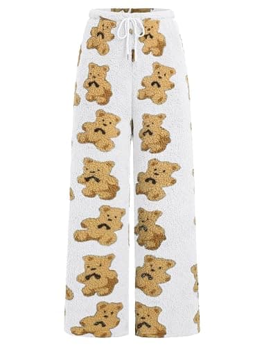 ZAFUL Women's Fuzzy Plush Pajama Pants Drawstring Elastic Waist Wide Leg Teddy Pj Bottoms Lounge Pants thumbnail 3