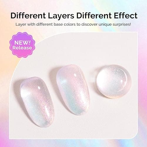 MelodySusie Shimmer Aurora Yellow Pink Gel Nail Polish, 0.5fl oz Soak Off UV LED Jelly Pink White Gel Polish Gift for Women Nail Art Manicure Salon DIY Nail Design Decoration at Home-G2608 thumbnail 2