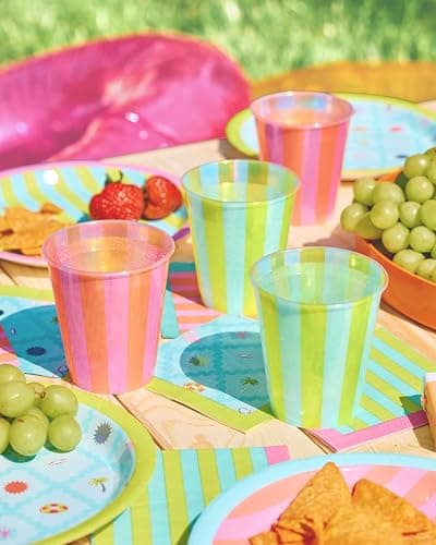 xo, Fetti Pink + Green Pool Party Plastic Cups | 16 pcs 12 oz | Summer Drinkware, Colorful Decorations, Bachelorette Party Drinks, Birthday Supplies thumbnail 2