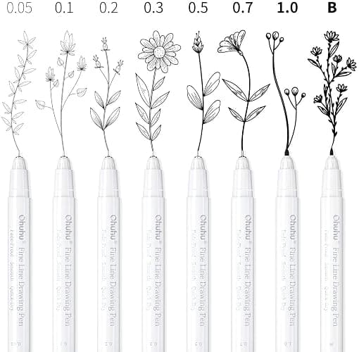 Ohuhu Fineliner Pens Micro Drawing Pens: 8-size Tips (Ultra-fine, Fine & Brush) Waterproof Pigment Black Ink for Illustration Drawing Journaling Sketching for Artist Beginners thumbnail 4