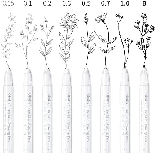 Ohuhu Fineliner Pens Micro Drawing Pens: 8-size Tips (Ultra-fine, Fine & Brush) Waterproof Pigment Black Ink for Illustration Drawing Journaling Sketching for Artist Beginners thumbnail 3