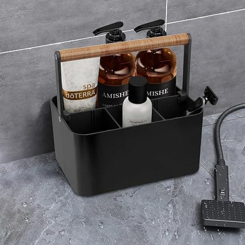 BYUNER Portable Shower Caddy Dorm: Bathroom Caddy Organizer with Handle and Adjustable Dividers,Plastic Shower Basket for Toiletry,Makeup,Vanity,Shower Storage Tote for College, Cleaning Caddy, Black thumbnail 2