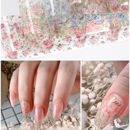 MOLILON Flower Nail Foil Nails Art Design Stickers Decals Lace Nail Art Flowers Holographic Foils Paper Starry Sky Star Transfer Foil Nail Wraps for DIY Nails Decoration - 10 Sheets thumbnail 5