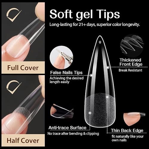 UNA GELLA Stiletto XXL Nail Tips No Need File Extra Long Stiletto Nails Full Cover 120PCS Long Almond Gel Nail Tips Pre-buff Press on Fake Nails for Gel Nail Extension Home DIY Salon 12 Size thumbnail 3