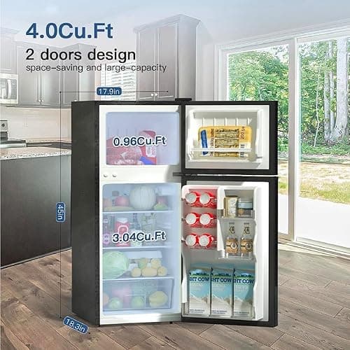 BANGSON 4.0 Cu.Ft Small Refrigerator with Freezer, Small Fridge with Top Freezer, for Apartment, Bedroom, Dorm, and Office, Double Door, Black - 4.0 Cu.Ft - Black(upper freezer) thumbnail 2