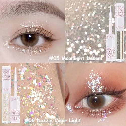 6Pcs Liquid Glitter Eyeshadow Eyeliner, Korean Makeup, Bling Under Eye Shadow, Shimmer Eye Make Up Valentine's Gift Set,Long Lasting,Quick Drying & Pigmented Loose Glitter Glue for Crystals Makeup thumbnail 6