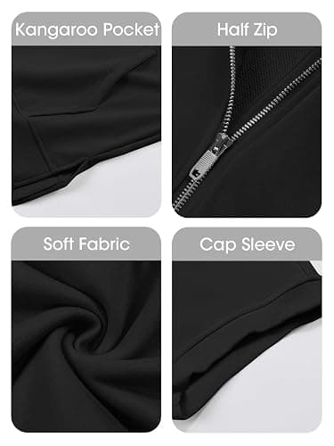 Fisoew Womens Oversized Half Zip Hoodies Short Sleeve Casual Sweatshirts Pullover Tops with Pockets thumbnail 7